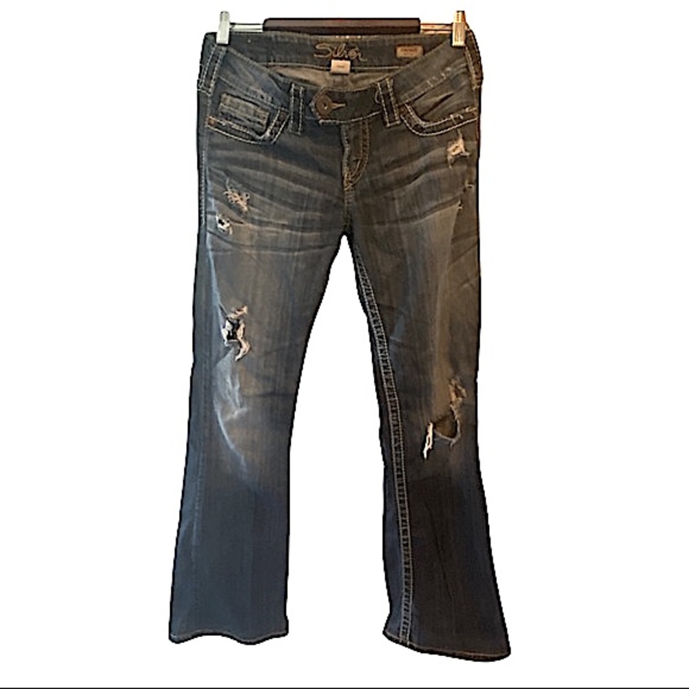 Silver Jeans distressed blue denim jeans/W27/L31 ‘Tuesday Bootcut’/EUC